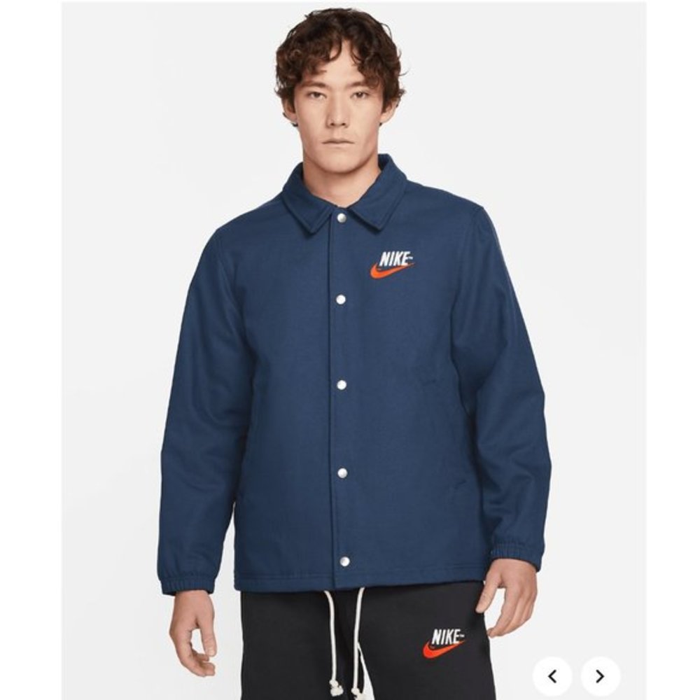 Nike Trend Embroidered Logo Therma Fit Canvas Jacket Size M Dark Blue DM5275-410